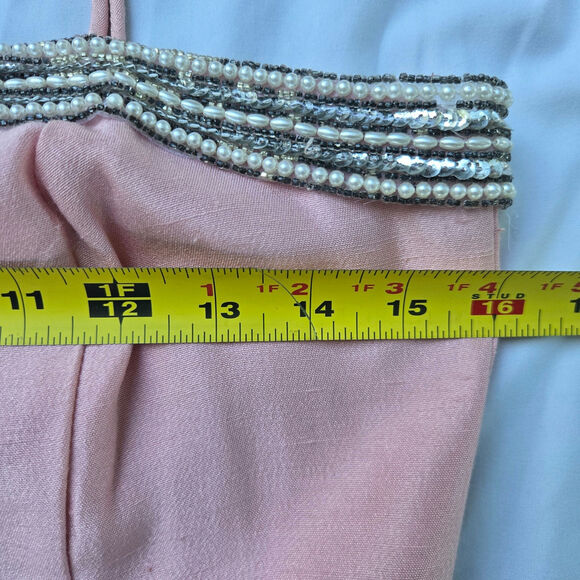 Vtg 50s 60s Fairy Regency Pink Beaded Midi Dress 11/12 Made in USA Evening Gown - Picture 10 of 12